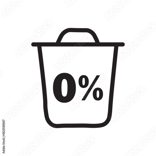 Illustration of zero percent waste icon in a trash can, symbolizing environmental sustainability, recycling, and no pollution