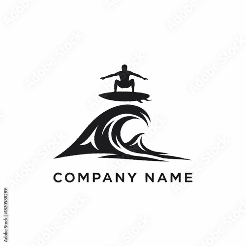 Dynamic Surfer Silhouette Riding a Powerful Ocean Wave.