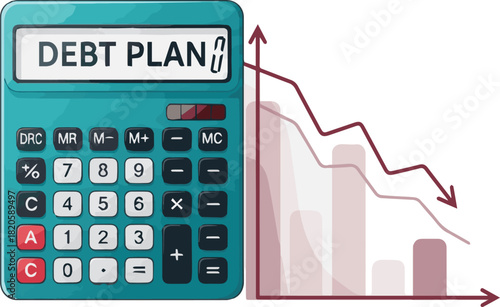 Debt Plan Calculator with Decreasing Graph Financial Planning and Debt Reduction Illustration