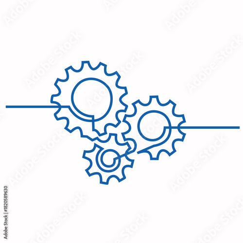 Gears one line drawing. Gears single line illustration. Gears minimalist line art. Gears vector art