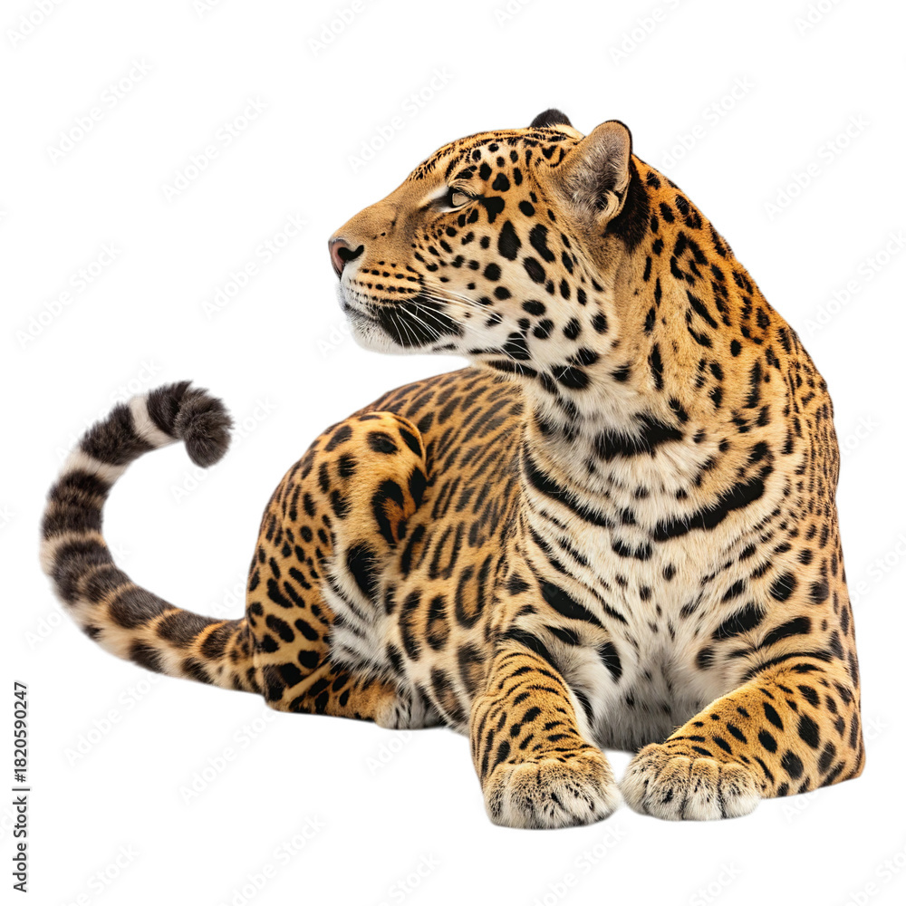 Fototapeta premium Jaguar Laying Calmly with Curled Tail.