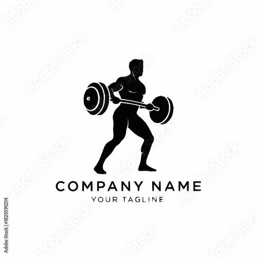 Silhouette of a muscular man lifting a heavy barbell for a gym logo.