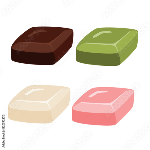 Various chocolate flavour set. Chocolate, matcha, milk and strawberry chunky bar