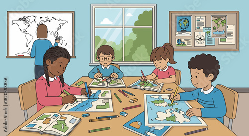 Engaging Geography Lesson With Young Students In An Elementary Classroom