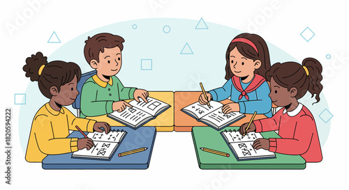 Enthusiastic Students Engaging In Collaborative Learning Environment Illustration