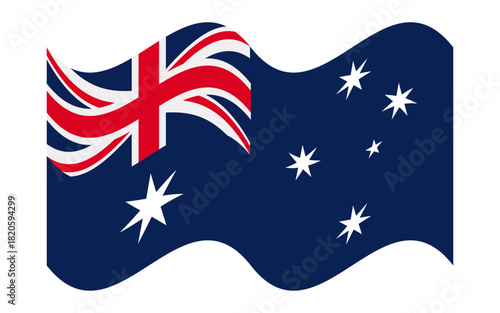 Vector illustration of the Australian national flag in a smooth waving shape, featuring the Union Jack, Commonwealth Star, and Southern Cross. Ideal for patriotic designs, education, and presentations