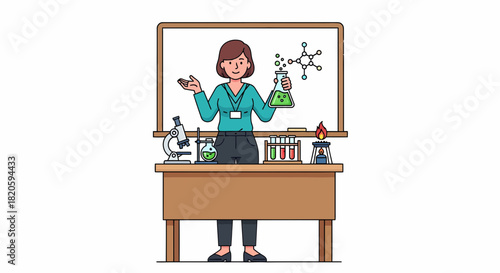 Female Science Teacher Explaining Chemical Experiment in Classroom
