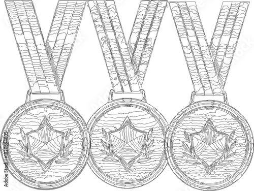 three circular medals, each suspended from a ribbon, designed to symbolize achievement and recognition. Here’s a breakdown of the elements: