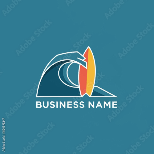 Surfboard and wave logo design for a business.