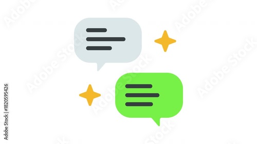 Chat bubbles with animated text line symbolizing conversation