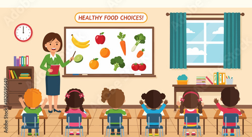 Nutrition Class In Elementary School Explaining Healthy Food Choices