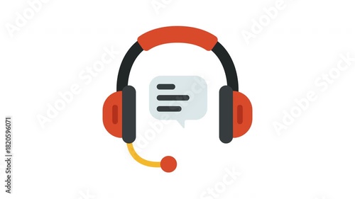 Animated Red headset with mic & chat bubble