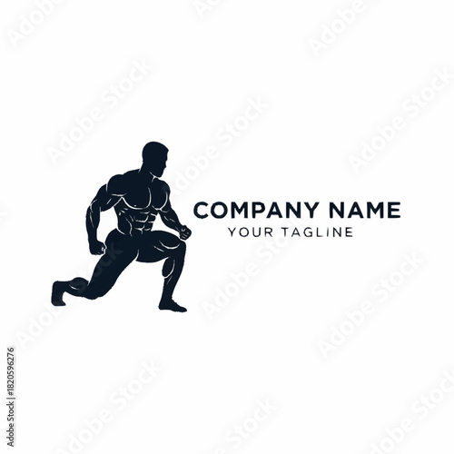 Muscular man in action logo for fitness and gym business.