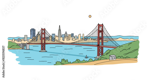 San Francisco skyline doodle with iconic landmarks and architecture