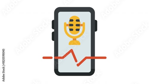 Podcast app with golden microphone and line waveform