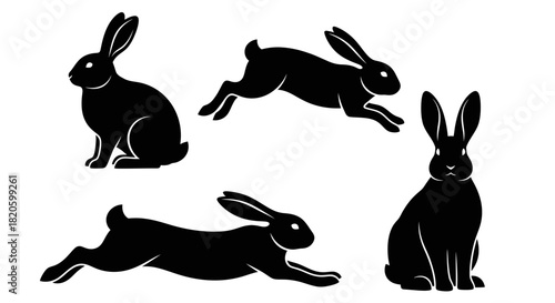 Black rabbit vector illustration set easter bunny silhouettes art