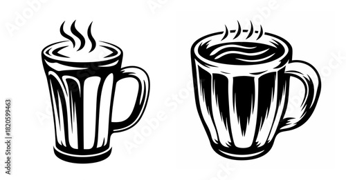 Two steaming mugs of hot beverage on graphic art warm drinks comforting beverages refreshment kitchen decor