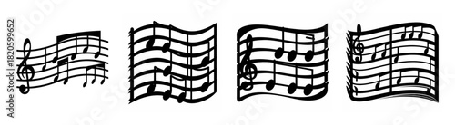 Sheet music with notes and clefs creating a visual representation of musical composition and harmony