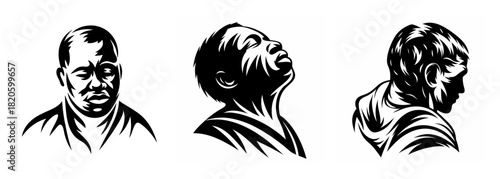 Expressive monochrome portraits of men captured in a dynamic sketch style perfect for music playlists