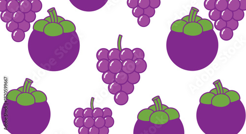 Seamless pattern of mangosteen and grapes vector illustration