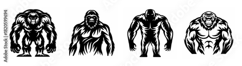 Four muscular ape-like creature silhouettes for fantasy monster designs and gaming