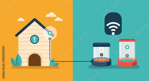 Smart Home Automation For Pet With Monitoring Feeding Vector