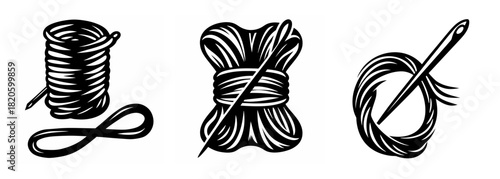 Vintage needle and thread illustrations three iconic stitching tools for crafting sewing and diy projects