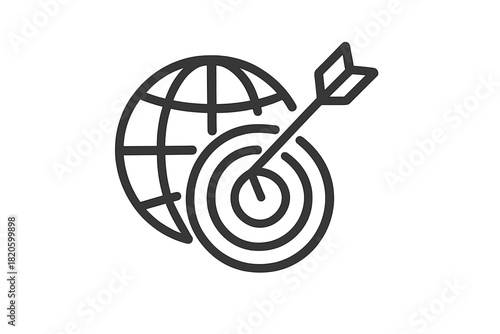 Global target with arrow hitting bullseye for worldwide business success and strategic goals