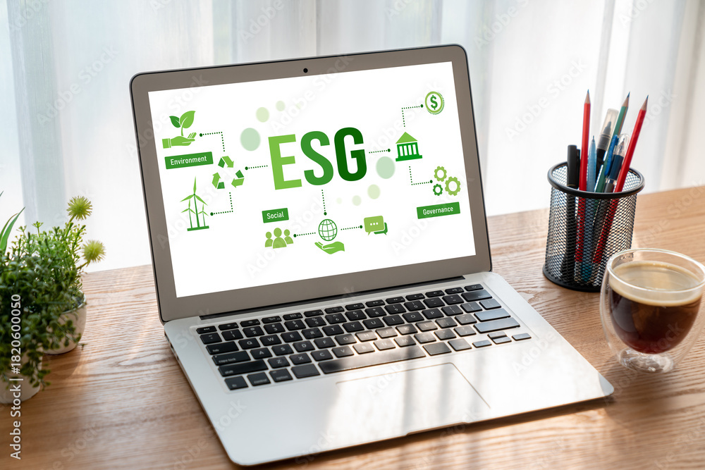 Fototapeta premium ESG environmental social governance policy for modish business to set a standard to achieve high ESG score