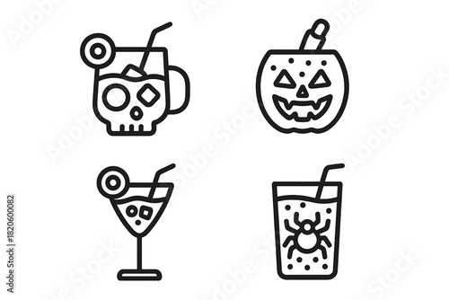 Spooky Halloween party drinks and cocktail themes with skull, pumpkin, and spider elements