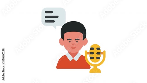 Podcaster avatar with microphone and speech bubble