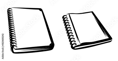 Two simple sketch style spiral bound notebooks for drawing and writing
