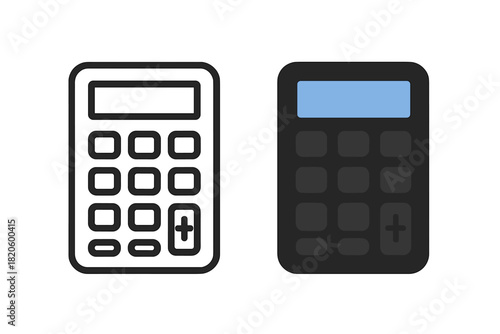 Basic digital calculator icons in outline and dark mode for accounting and math