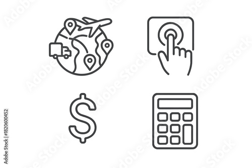 Global logistics, financial management, digital interaction, and calculation concepts