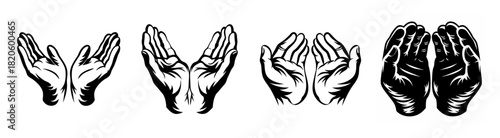Collection of diverse open palm hand gestures symbolizing offering prayer generosity support and connection
