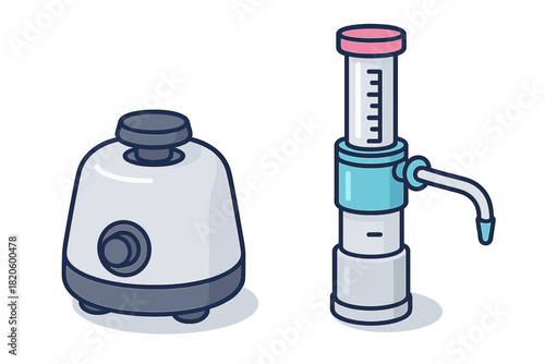 Laboratory equipment set featuring a magnetic stirrer and a liquid dispenser apparatus