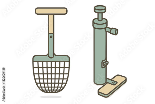 Sand scoop and manual bilge pump, essential tools for beachcombing and boating