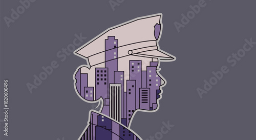 Police officer city silhouette vector illustration design art