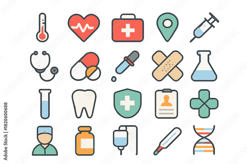 Fototapeta premium Essential medical and healthcare symbols for digital interface and web design