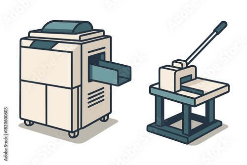 Commercial printing and binding equipment set with large machine and manual paper cutter
