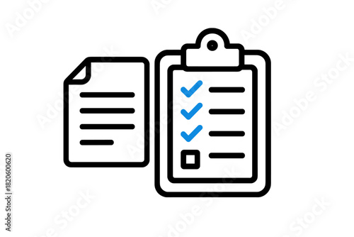 Detailed graphic showing a completed checklist on a clipboard next to a document symbolizing successful project management and achievement