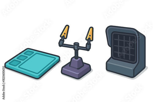 Isometric electronic devices and specialized technical tools for engineering and repair services