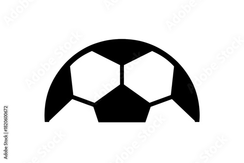 Minimalist black and white graphic of the upper portion of a classic soccer ball