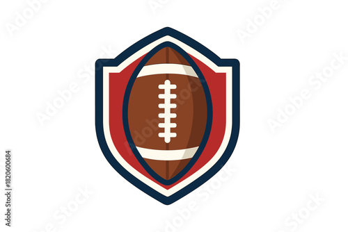 American football centered in patriotic red white and blue shield emblem for sports branding