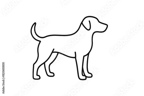 Simple black outline of a domestic dog standing in profile view