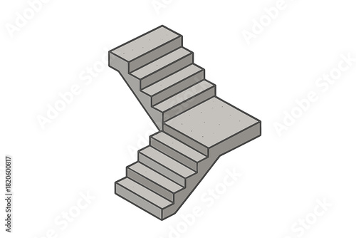 Isometric view of a gray concrete staircase structure with a landing