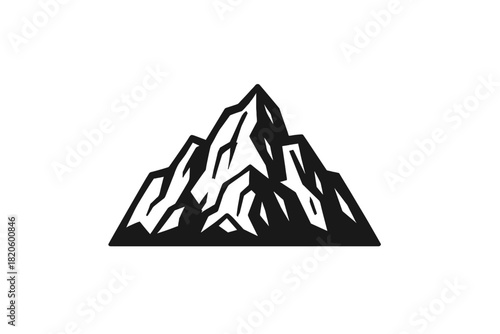 Stylized black and white silhouette of a rugged mountain peak or alpine summit