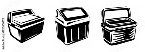 Three outdoor coolers featured in a side-by-side arrangement showing variations in design and size for chilled storage