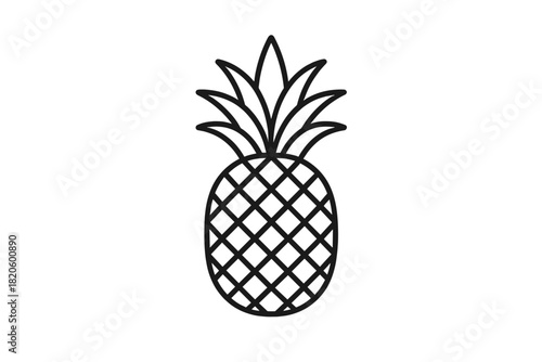 Minimalist black outline of a tropical pineapple fruit icon or logo design