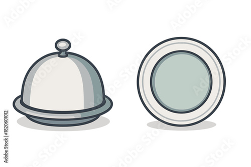 Elegant silver serving cloche and empty dinner plate for restaurant dining service
